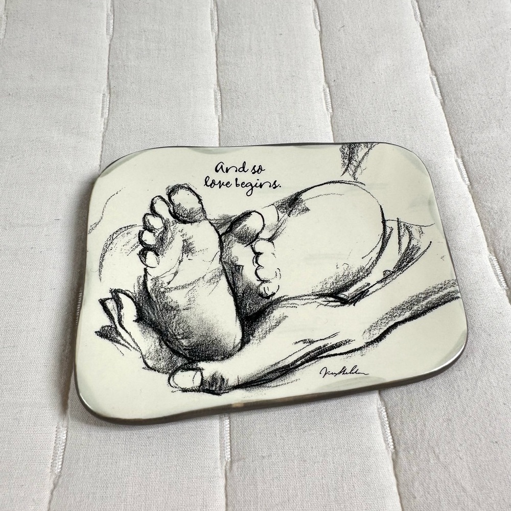 Hallmark ceramic trinket dish tray and so love begins newborn baby